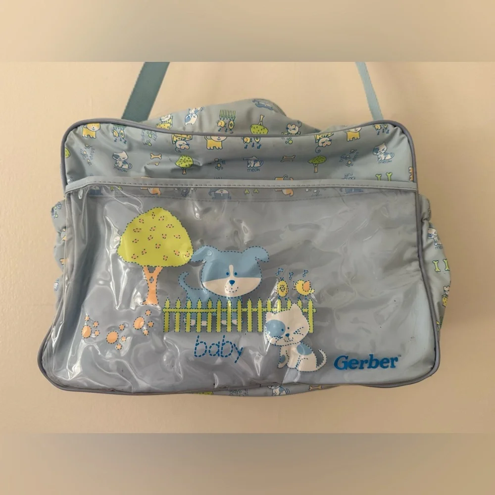 VTG 90s Y2K Insulated Diaper Bottle Bag Gerber Baby w/ Changing Pad Blue Animals - Picture 6 of 16